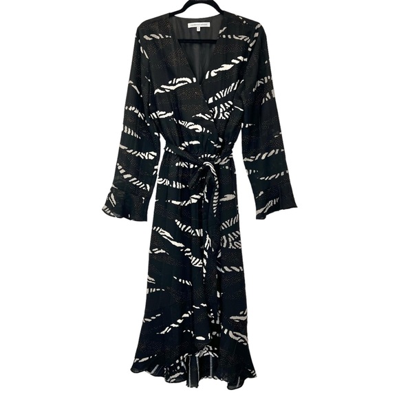 Cupcakes & Cashmere Ella Patchwork Midi Wrap Dress Large Zebra Stripes Pattern - Picture 3 of 12